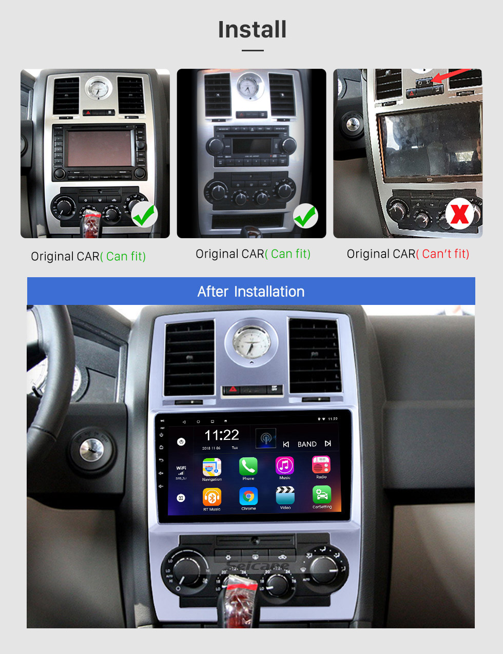 Seicane OEM HD Radio con pantalla táctil para 2004-2008 Chrysler Aspen 300C 9 pulgadas Android 10.0 Car Stereo USB Bluetooth AUX compatible Carplay DVR TPMS Cámara de respaldo OBD