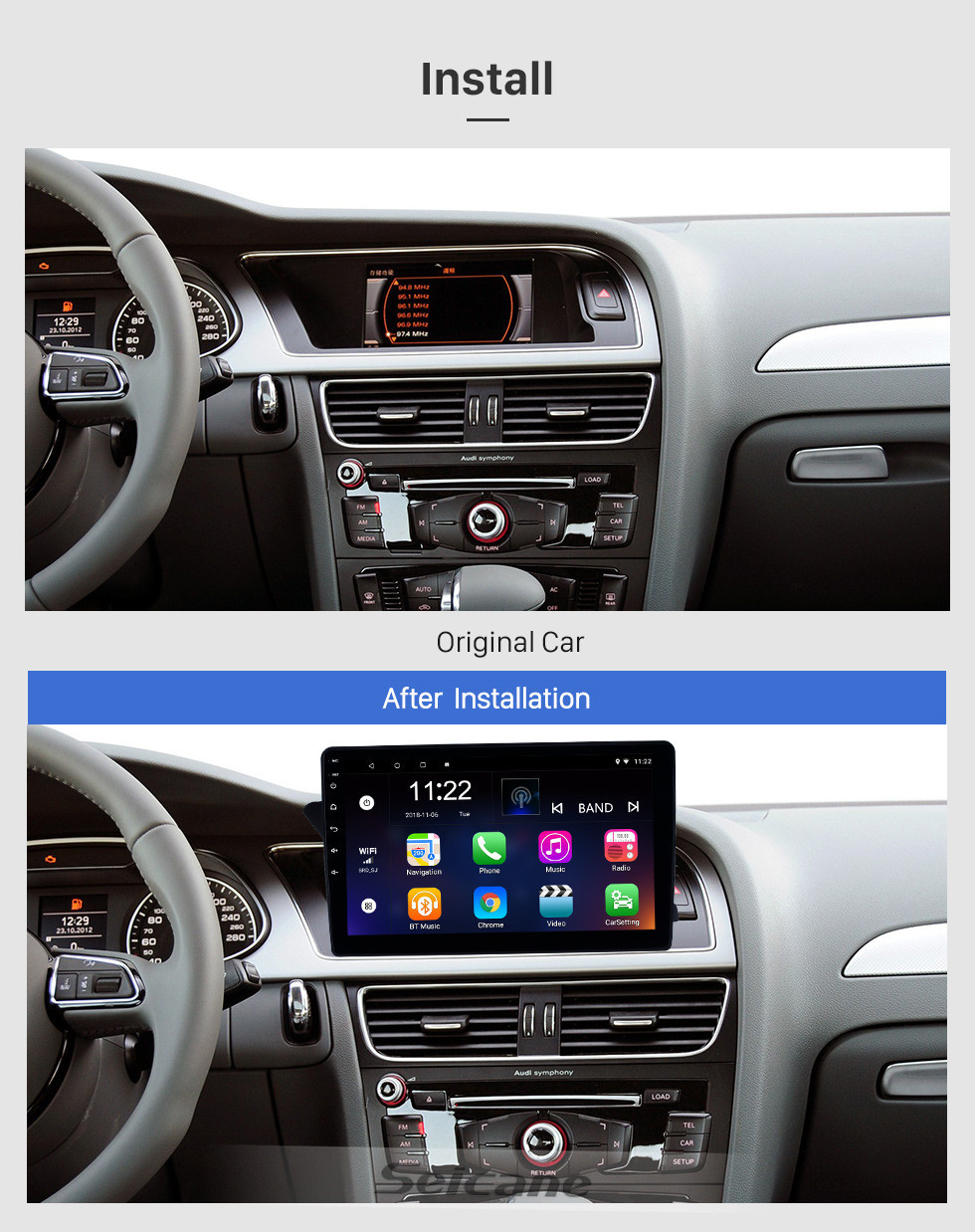 Seicane 10.1 polegada Android 13.0 GPS Navi HD Touchscreen Rádio para 2009-2016 Audi A4L com Bluetooth USB WIFI suporte AUX DVR SWC Carplay 3G Câmera Retrovisor RDS