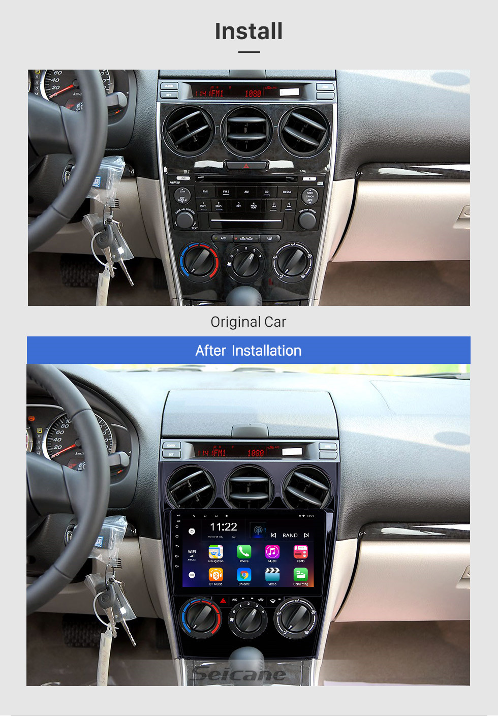 Seicane 2004-2015 Alter Mazda 6 HD Touchscreen 9 Zoll Android 13.0 Stereo Bluetooth GPS Navigationsunterstützung Lenkradsteuerung WIFI OBD2 Carplay DVR