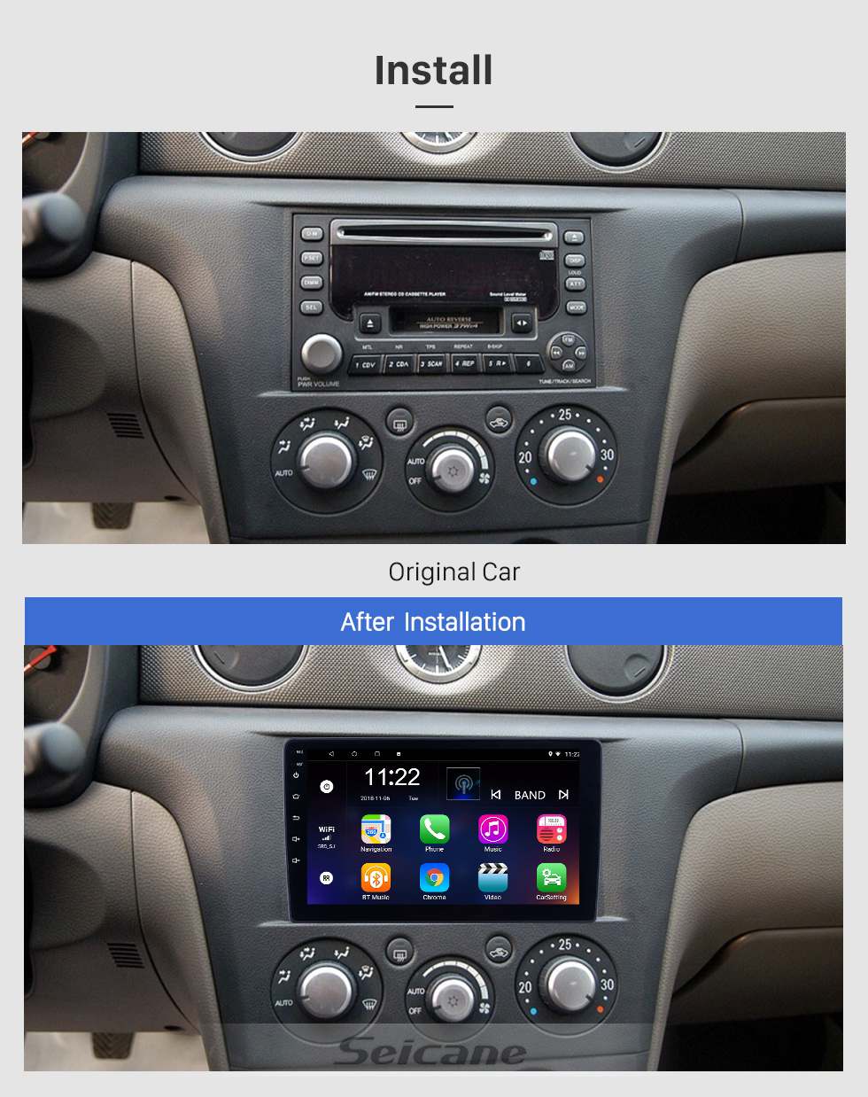 Seicane 2004-2007 Mitsubishi OUTLANDER 9 pulgadas Android 13.0 HD Pantalla táctil Bluetooth Radio Navegación GPS Estéreo USB AUX soporte Carplay 3G WIFI Cámara de vista trasera