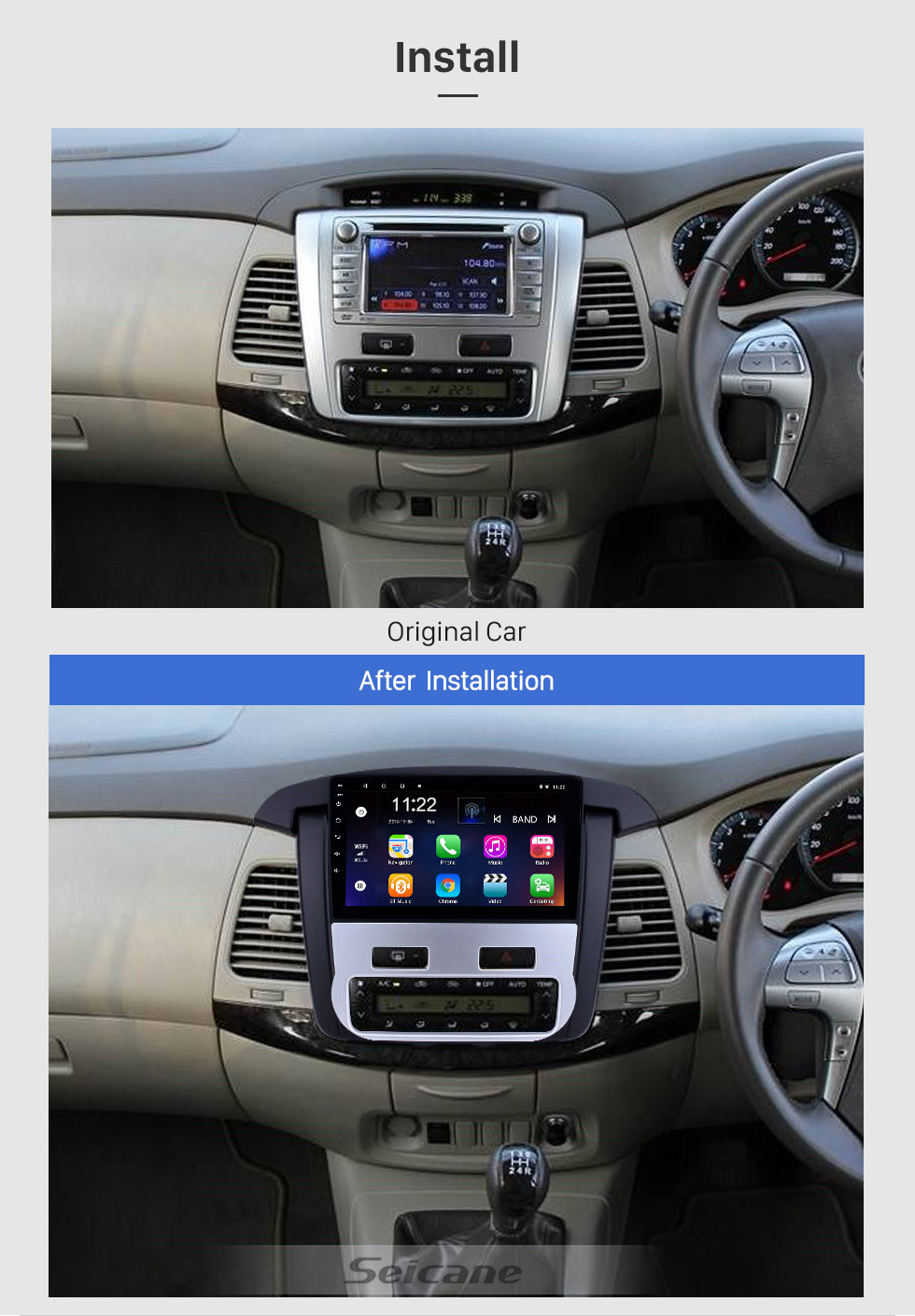 Seicane Android 10.0 9 pouces Radio de navigation GPS à écran tactile pour 2012-2014 Toyota innova Auto A / C avec Soutien Bluetooth USB WIFI Carplay SWC caméra de recul