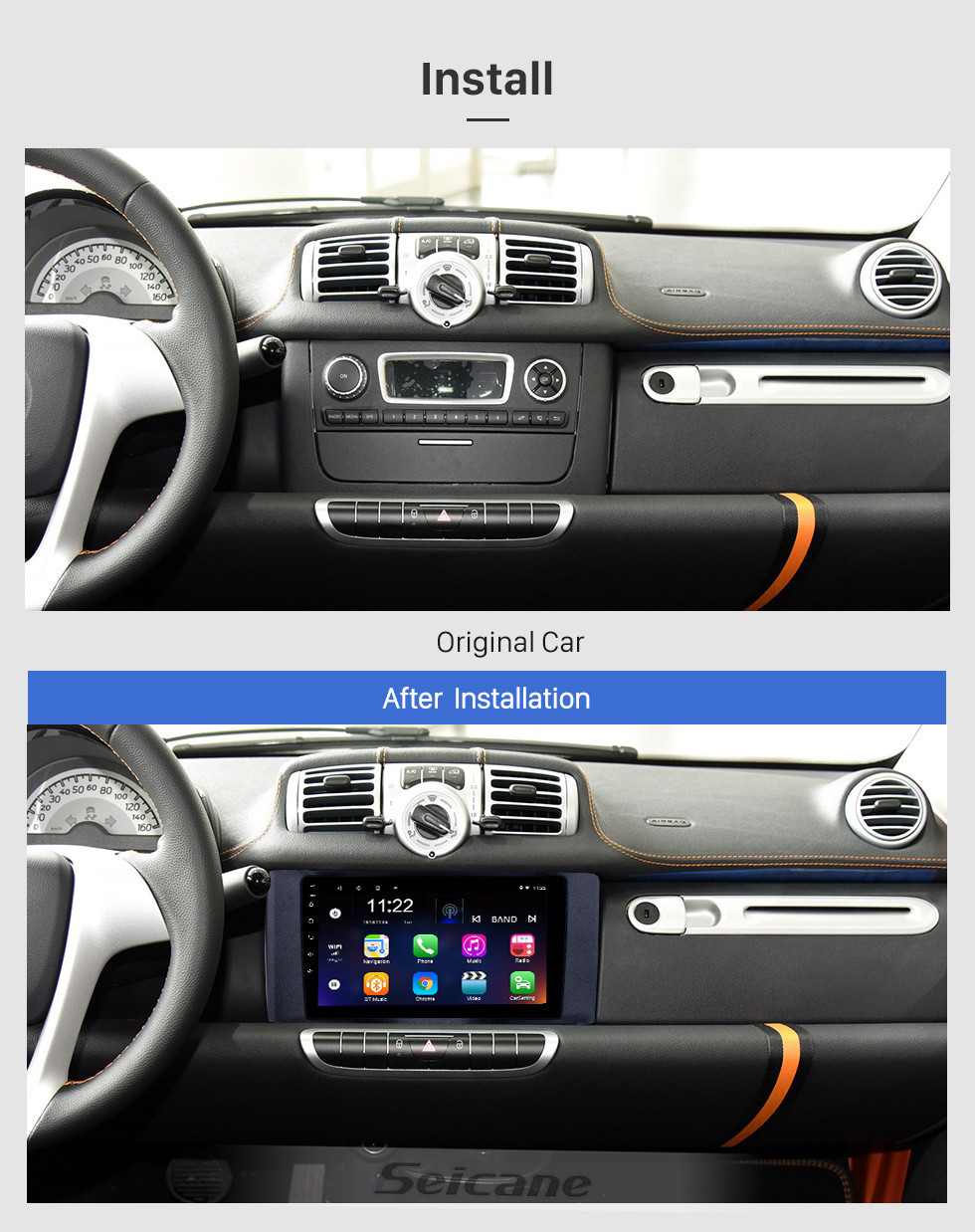 Seicane 2011-2015 Mercedes Benz Smart Android 10.0 9 pouces Radio Navigation GPS Bluetooth HD Écran tactile avec support musique WIFI DAB + OBD2 DVR Carplay