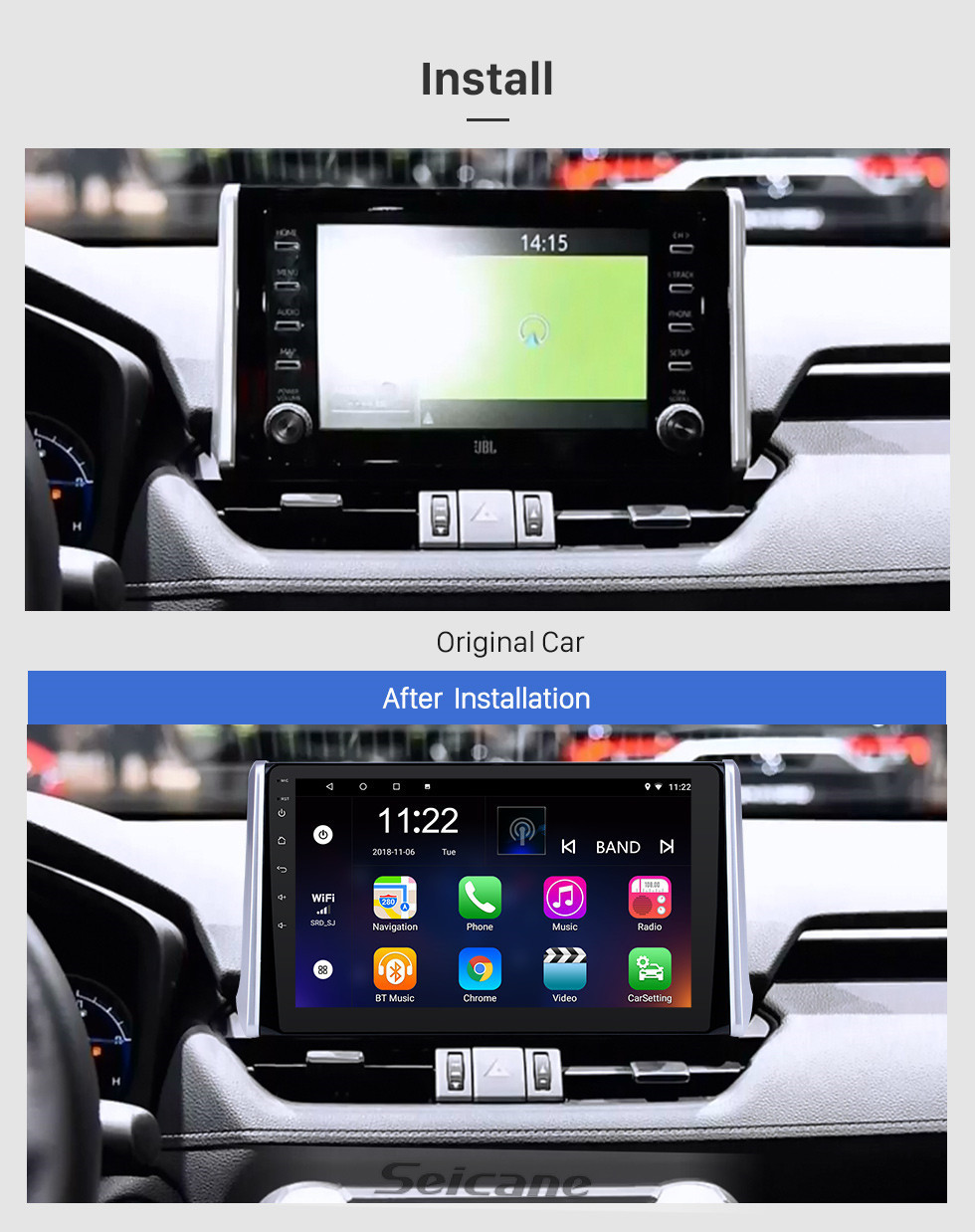 Seicane 10.1 inch Android 13.0 HD Touchscreen GPS Navigation Radio for 2019-2021 Toyota RAV4 with Bluetooth USB WIFI AUX support Carplay Rear camera OBD TPMS