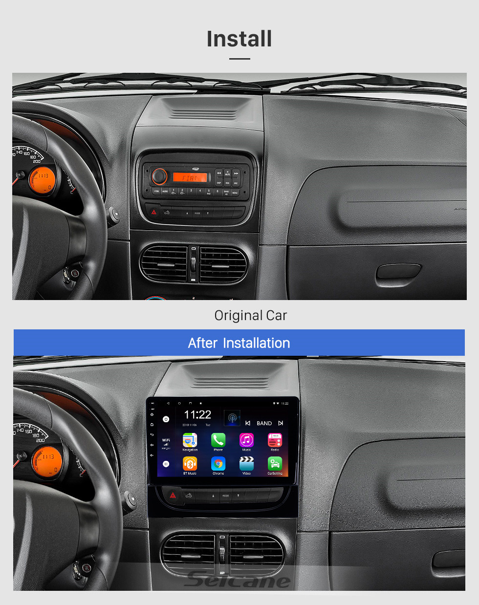 Seicane HD-Touchscreen 9 Zoll Android 10.0 GPS-Navigationsradio für 2012-2016 Fiat Strada / CDea mit Bluetooth USB WIFI-Unterstützung Carplay SWC 3G-Backup-Kamera
