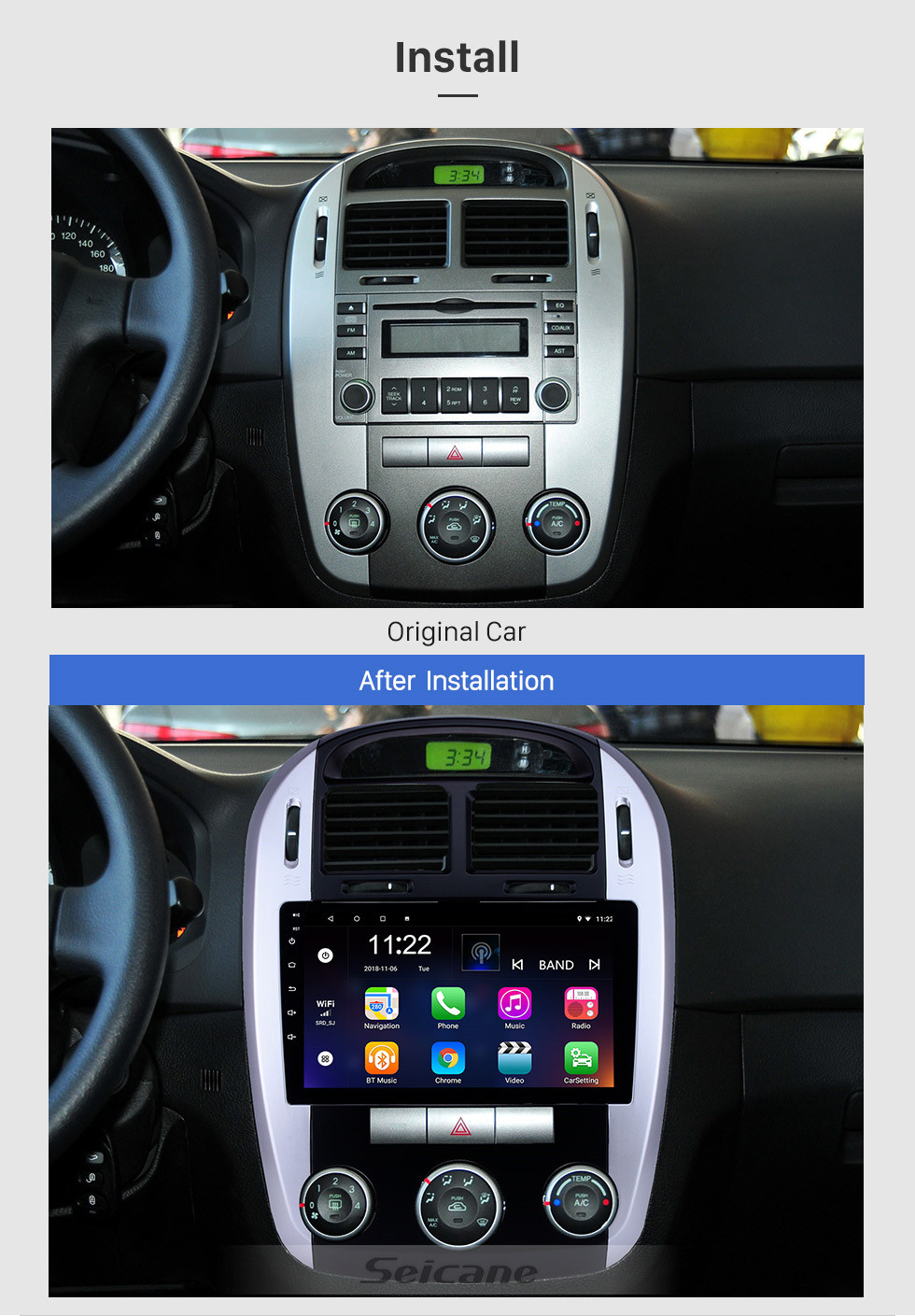 Seicane HD Touchscreen 9 polegada Android 10.0 GPS de Navegação Rádio para 2012-2016 Kia Cerato com suporte Bluetooth AUX DVR Carplay OBD Volante Controle