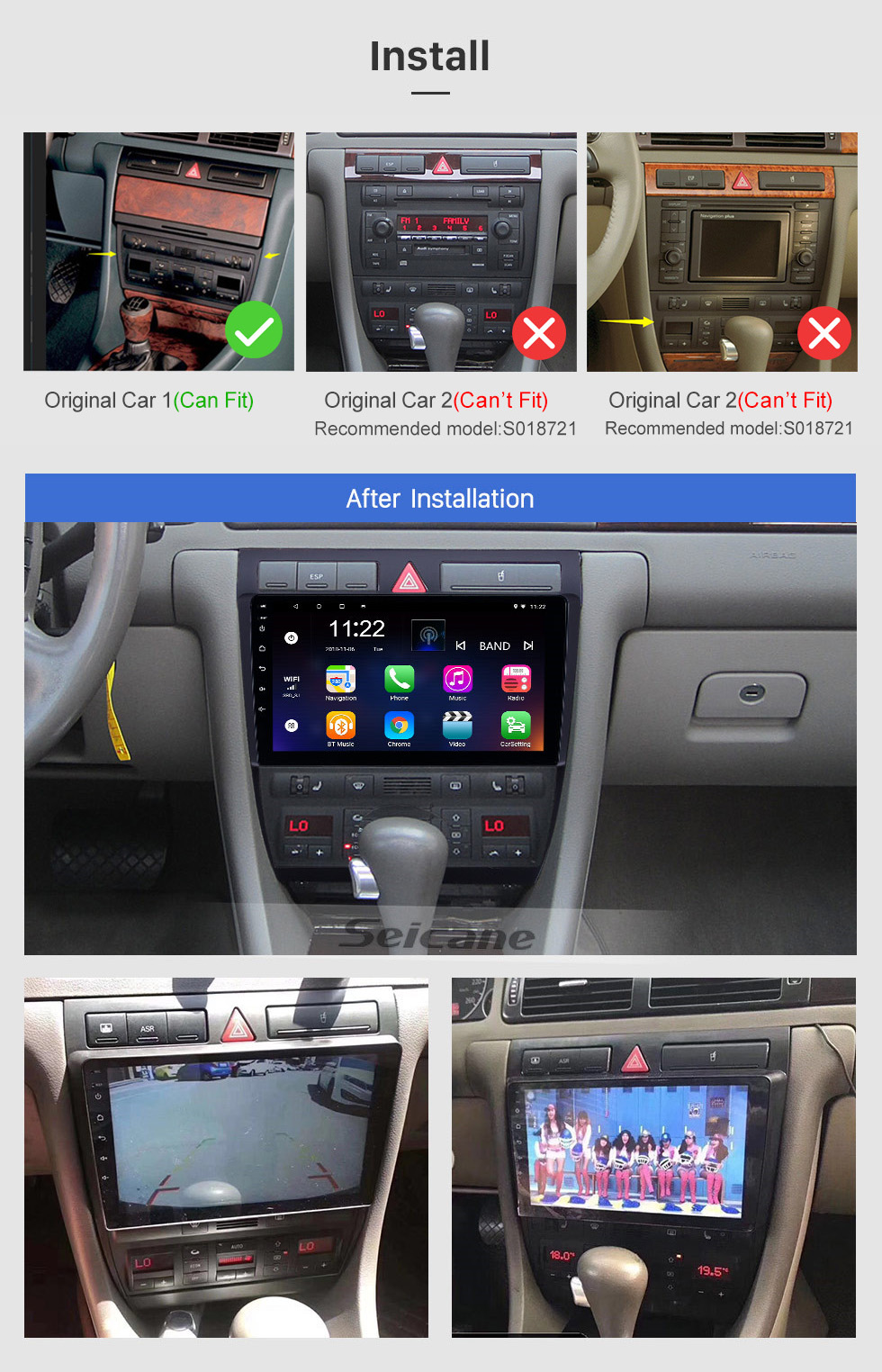 Seicane OEM 9 pouces Android 10.0 Radio pour 1997-2004 Audi A6 S6 RS6 Bluetooth WIFI HD Écran tactile Navigation GPS AUX USB soutien Carplay DVR OBD caméra de recul TPMS