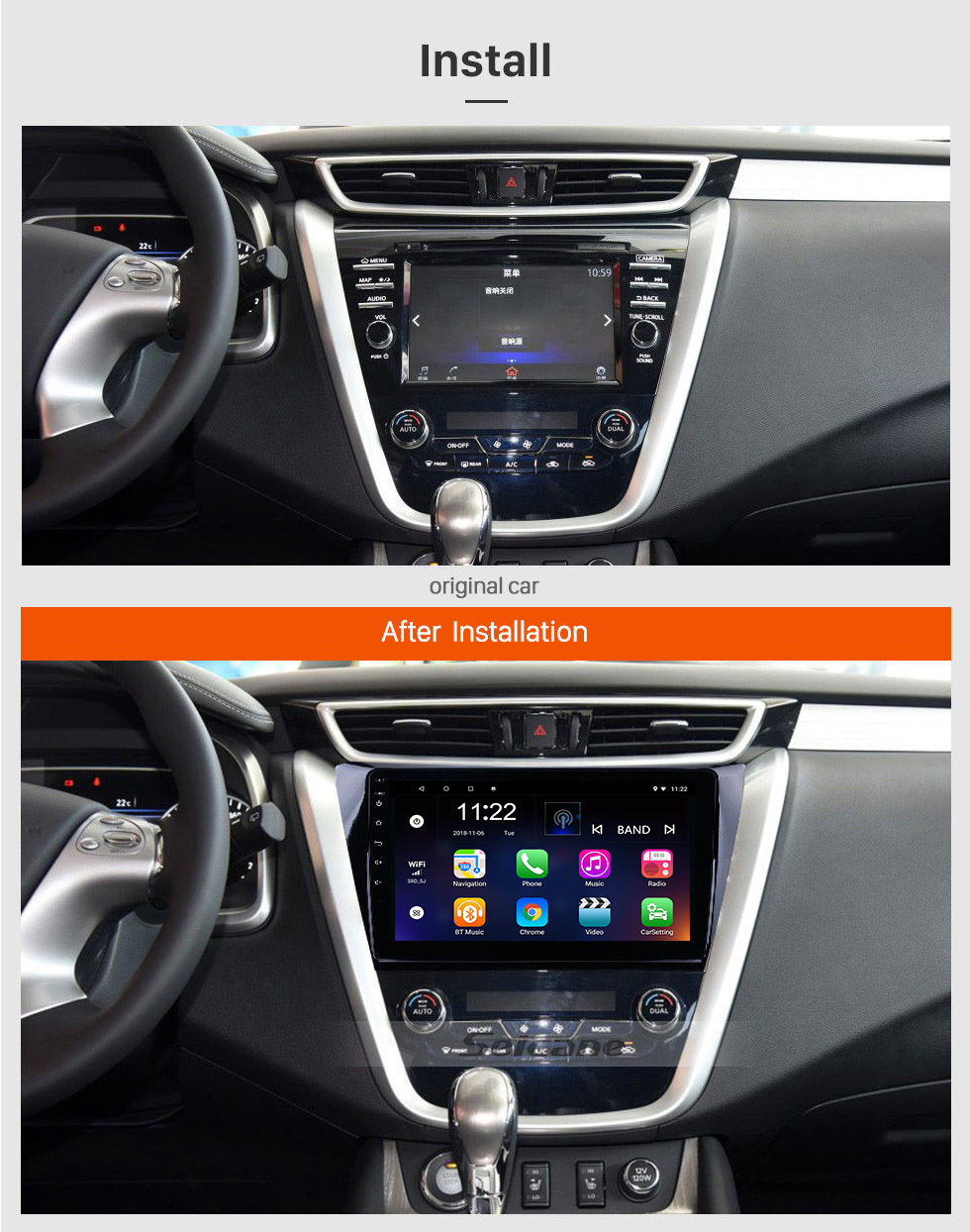 Seicane 10,1 Zoll HD 1024 * 600 Touchscreen 2015 2016 2017 Nissan Murano Android 8.1 GPS-Navigationssystem mit hinterer Kamera AUX-Lenkradsteuerung USB 1080P 3G WiFi kapazitiver Spiegelverbindung TPMS DVR Bluetooth