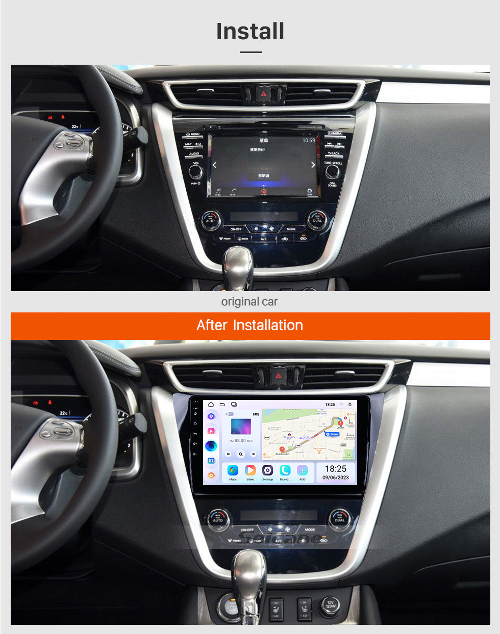 Seicane 10,1 Zoll HD 1024 * 600 Touchscreen 2015 2016 2017 Nissan Murano Android 13.0 GPS-Navigationssystem mit OBDII-Rückfahrkamera AUX-Lenkradsteuerung USB 1080P 3G WiFi Kapazitive Spiegelverbindung TPMS DVR Bluetooth