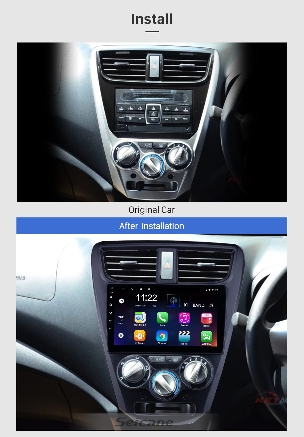 Seicane OEM 9 inch Android 10.0 Radio for 2015 Perodua Axia Bluetooth WIFI HD Touchscreen GPS Navigation support Carplay DVR OBD Rearview camera
