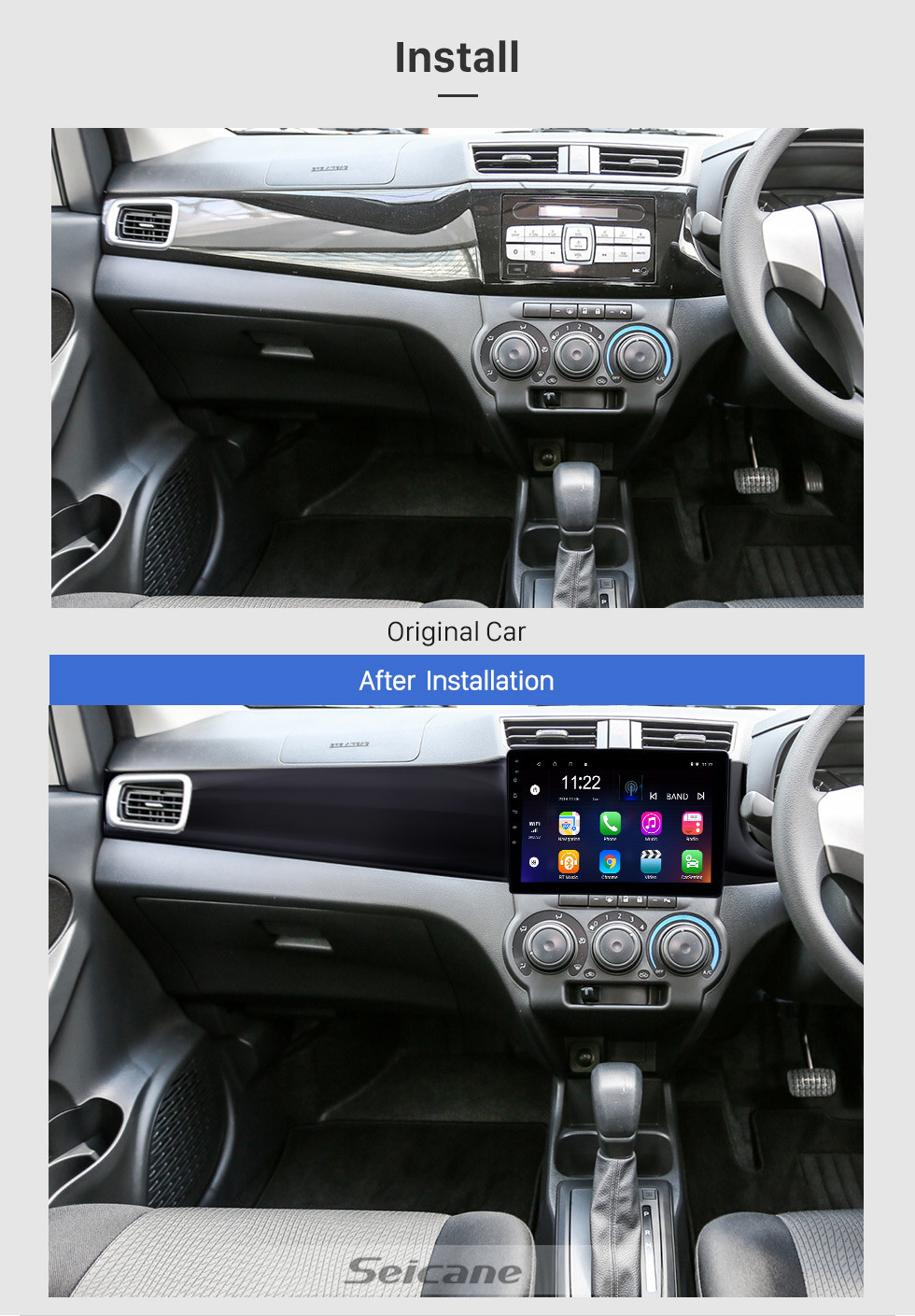 Seicane 10,1 pouces Android 10.0 HD Radio tactile Navigation GPS pour 2016-2019 Perodua Bezza avec support Bluetooth WIFI AUX Carplay SWC Miroir Lien