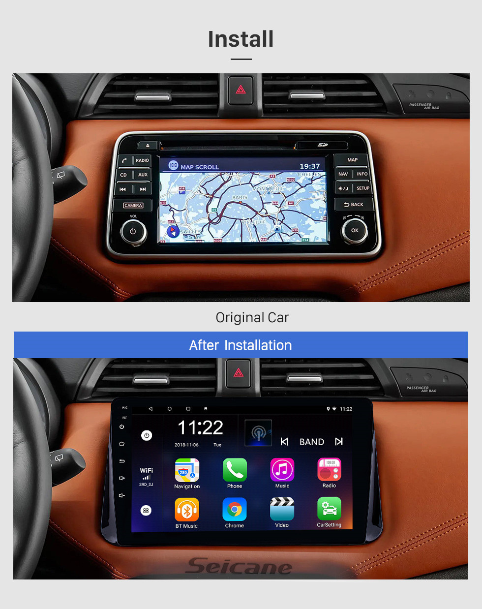 Seicane Android 10.0 9 pouces HD Radio tactile GPS Navigation pour 2017 Nissan Micra avec Bluetooth USB WIFI AUX support caméra de recul Carplay SWC OBD