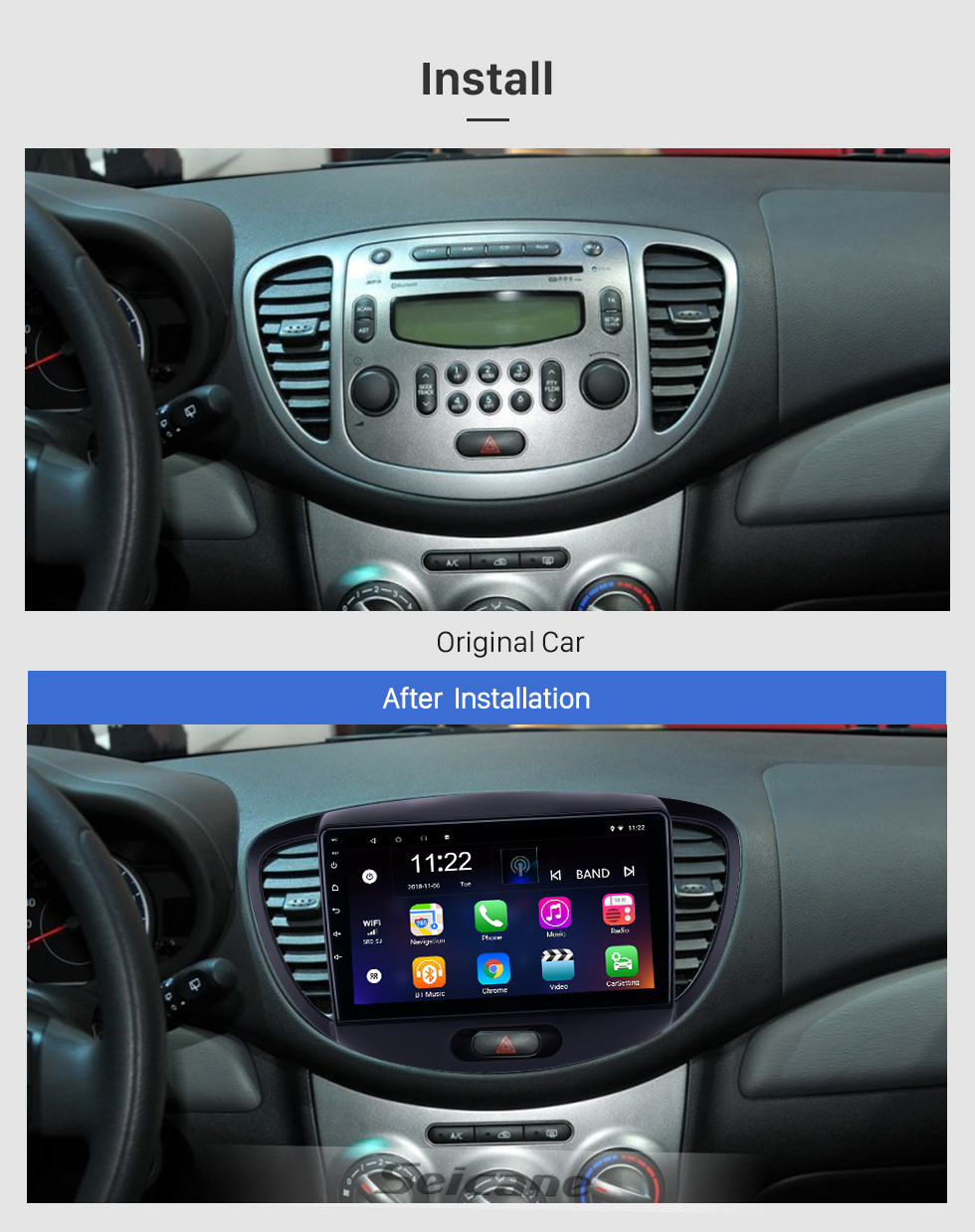 Seicane HD Pantalla táctil de 9 pulgadas Android 10.0 Radio de navegación GPS para 2010-2013 Old Hyundai i20 con soporte Bluetooth AUX Control de volante Carplay