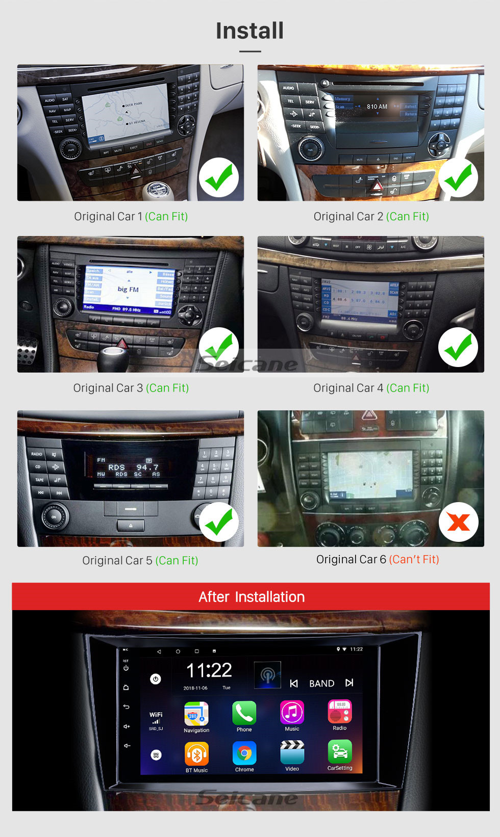 Seicane 9 pouces Android 12.0 HD Radio de navigation GPS à écran tactile pour 2001-2010 Mercedes Benz Classe E W211 CLS W219 CLK W209 Classe G W463 avec prise en charge Bluetooth WIFI AUX Carplay Mirror Link