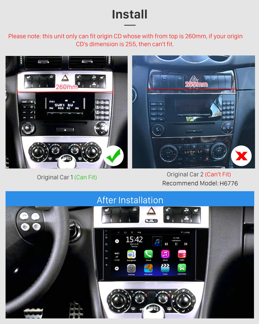 Seicane 8 Zoll Android 12.0 GPS Navigationsradio für 2004 Mercedes Benz C 2006 Mercedes Benz GLK AMG mit Bluetooth WiFi Touchscreen Unterstützung Carplay DVR