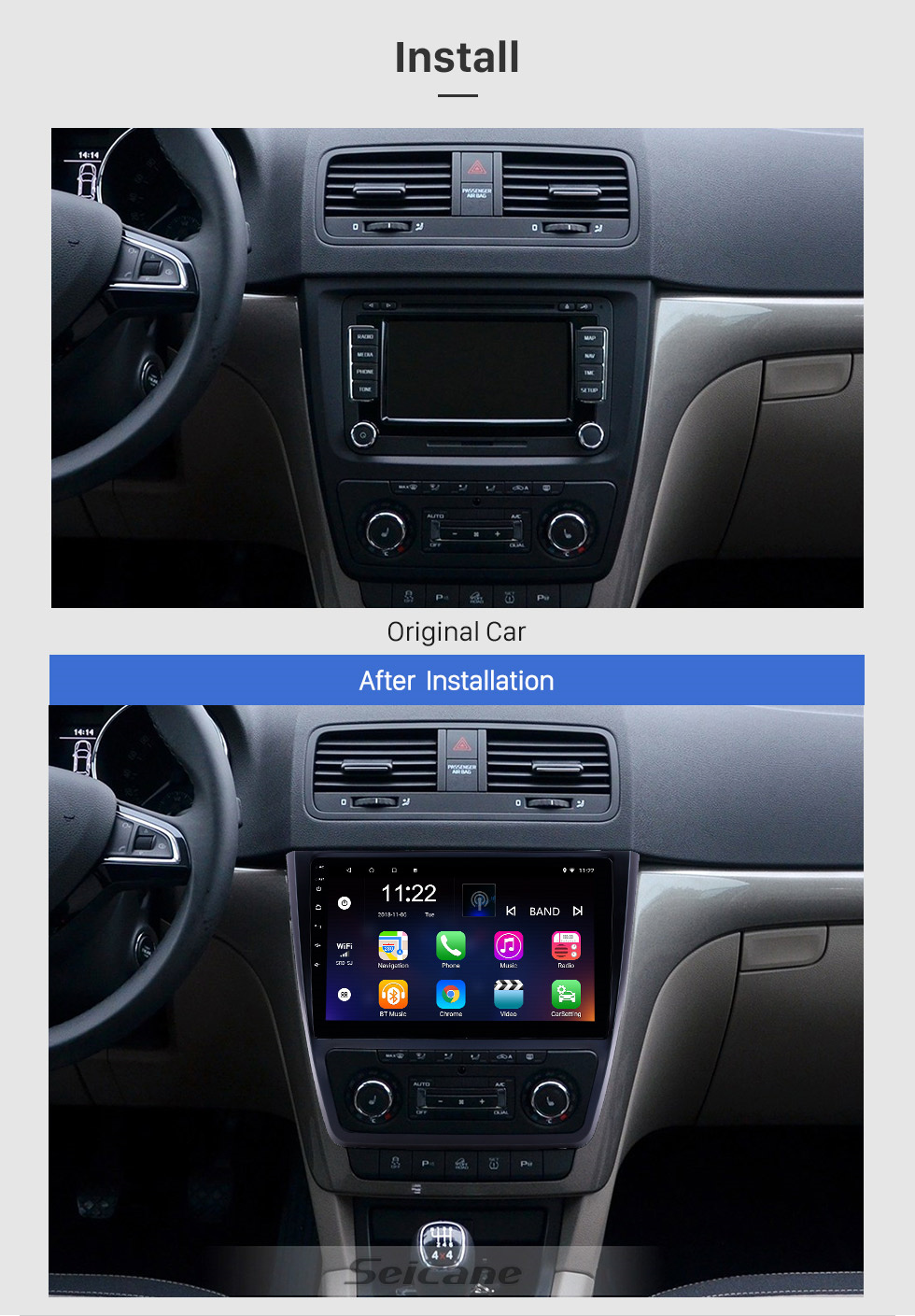 Seicane Radio de navegación GPS con pantalla táctil Android 10.0 HD de 10.1 pulgadas para Skoda Yeti 2014-2018 con Bluetooth AUX compatible con Carplay Mirror Link