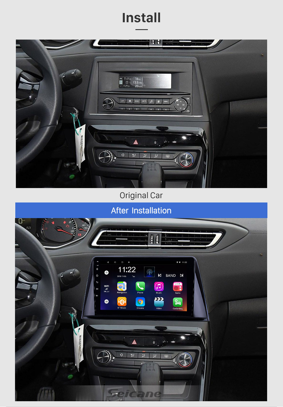 HD Touchscreen 9 inch Android GPS Navigation Radio for 2016-2018 Peugeot 308 Bluetooth AUX Carplay Steering Wheel