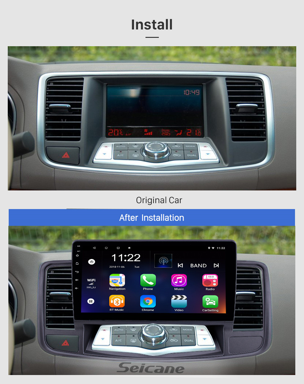 Seicane 2009-2013 Nissan Old Teana Android 10.0 Pantalla táctil 10.1 pulgadas Unidad principal Bluetooth Navegación GPS Radio con soporte AUX WIFI OBD2 DVR SWC Carplay