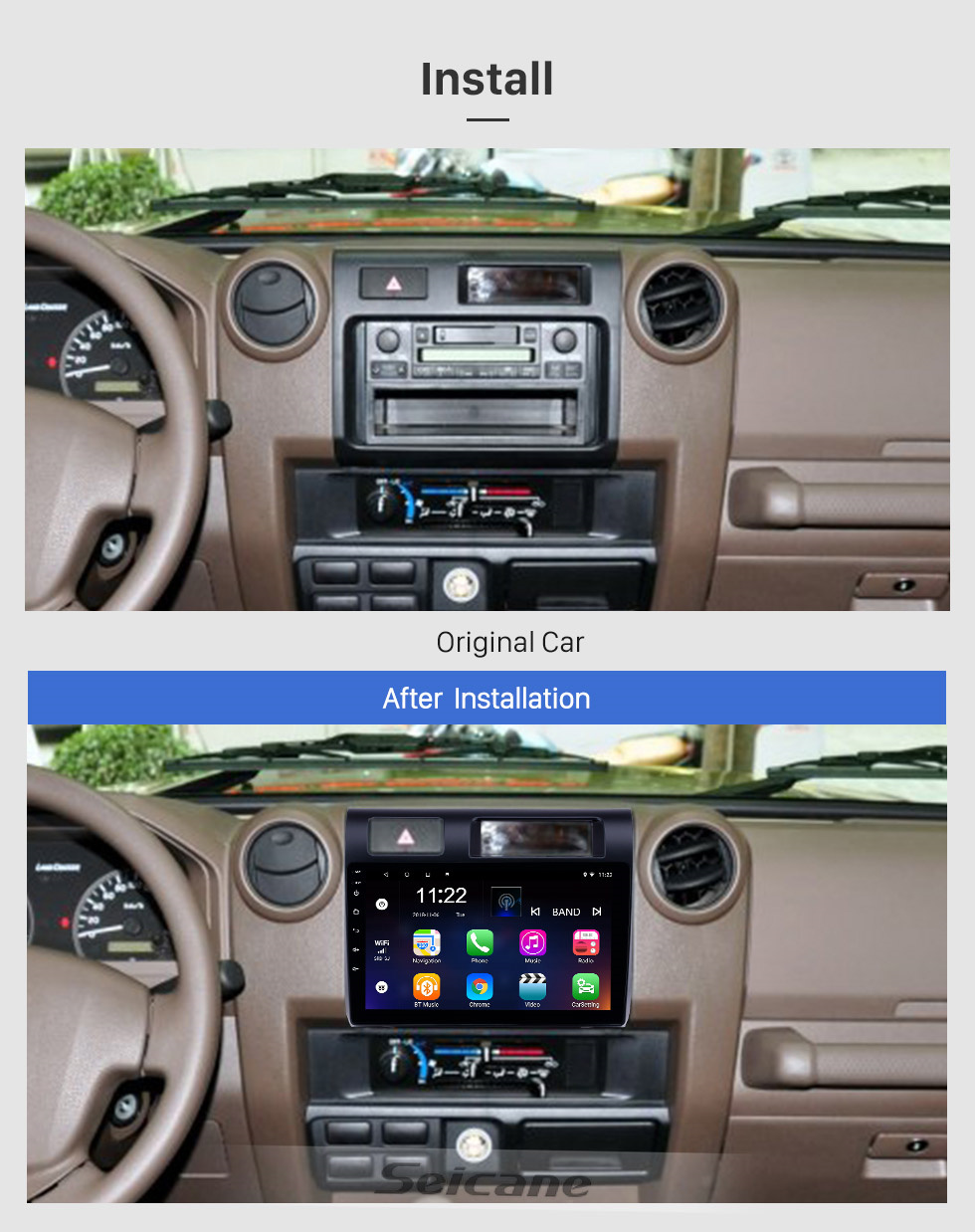 Seicane HD Touchscreen 9 inch Android 13.0 GPS Navigation Radio for 2005 2006 2007-2020 Toyota Land Cruiser 70 Series LC70 LC71 LC76 LC78 LC79 with Bluetooth support Carplay Steering Wheel Control