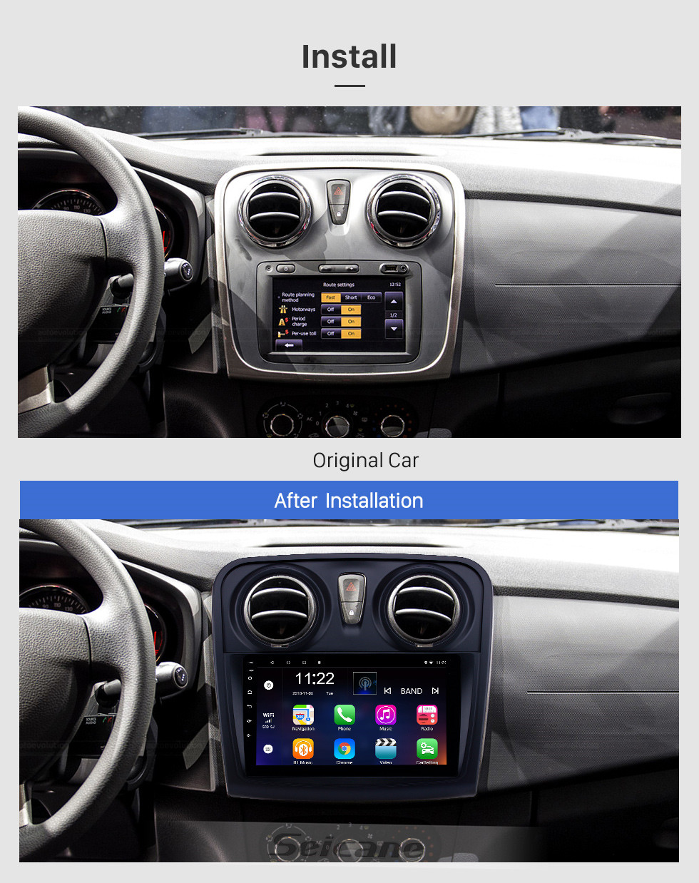 Écran tactile HD 9 pouces Android 13.0 Radio de navigation GPS pour  2012-2020 Renault Dacia Sandero avec prise en charge Bluetooth AUX Carplay  TPMS
