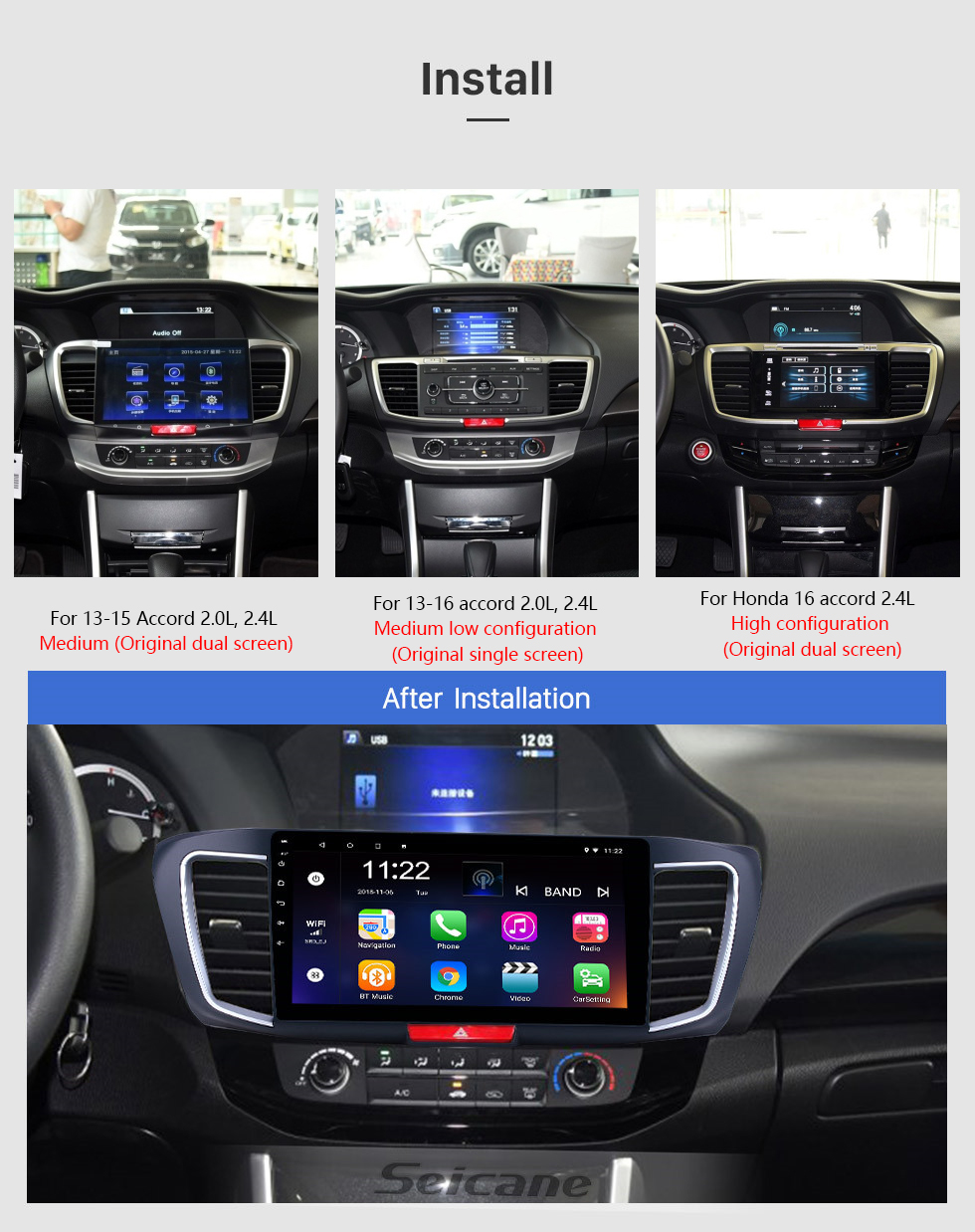 Seicane 10,1 pouces Android 10.0 Radio de navigation GPS pour 2013 Honda Accord 9 Version haute avec écran tactile HD Prise en charge Bluetooth USB Carplay TPMS
