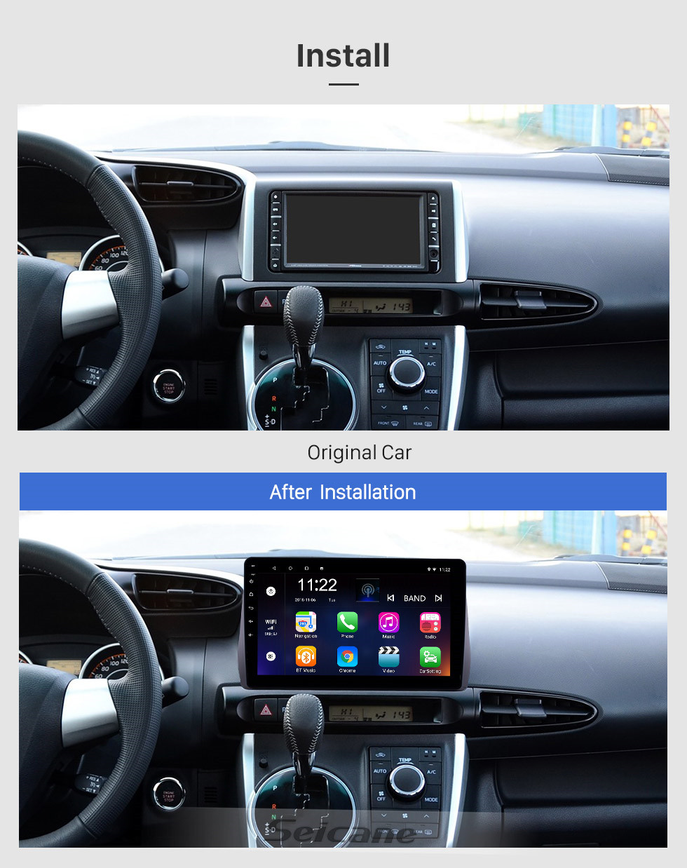 Seicane 10.1 inch Android 10.0 GPS Navigation Radio for 2009-2012 Toyota Wish with HD Touchscreen Bluetooth USB support Carplay TPMS