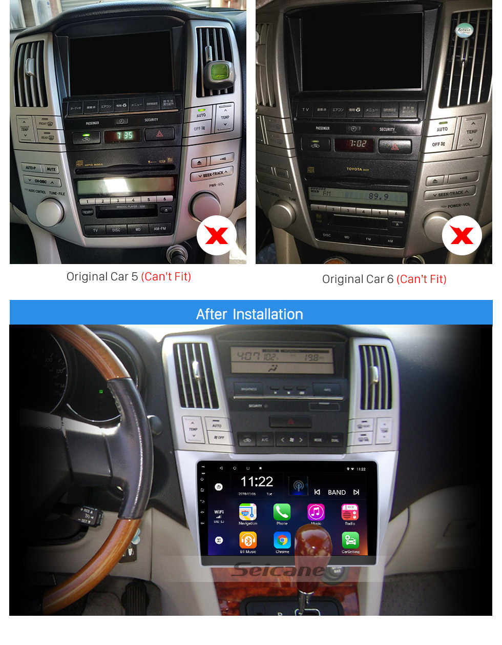 Seicane Lecteur DVD de voiture Android 10.0 Indash pour 2004-2010 Lexus RX 300330350 avec écran tactile Carplay Bluetooth IPS Support OBD2 DVR Caméra de recul 3G WIFI Commande au volant