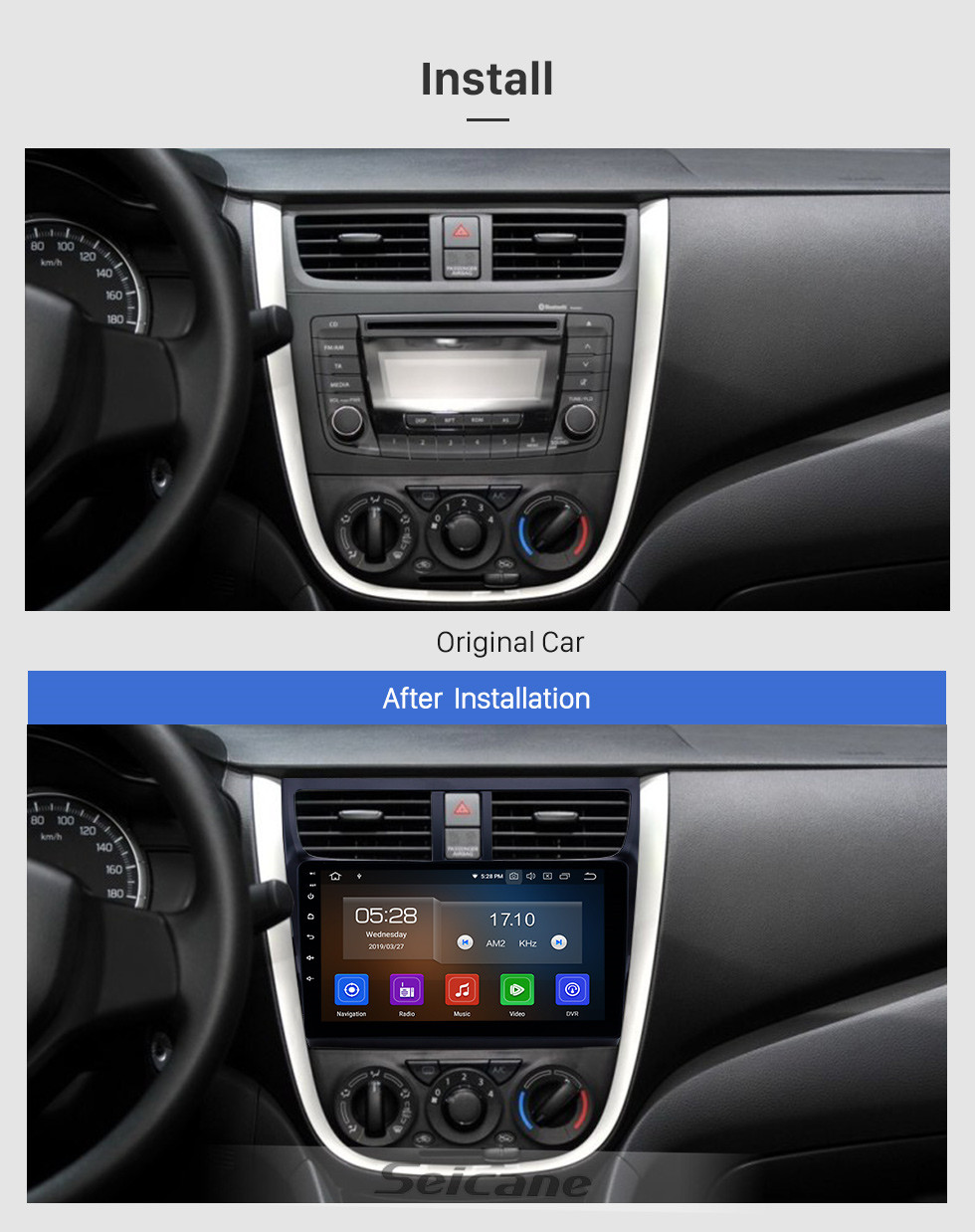 Seicane 2015-2018 Suzuki Celerio Android 10.0 HD Pantalla táctil 9 pulgadas Unidad principal Bluetooth Radio de navegación GPS con soporte AUX OBD2 SWC Carplay