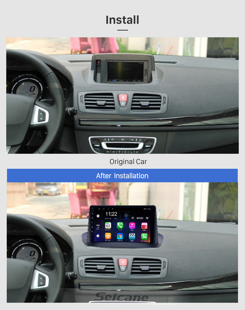 Seicane Android 13.0 Radio de navigation GPS à écran tactile HD 9 pouces pour 2008-2015 RENAULT MEGANE 3 / 2009-2022 FLUENCE avec prise en charge Bluetooth WIFI Carplay SWC