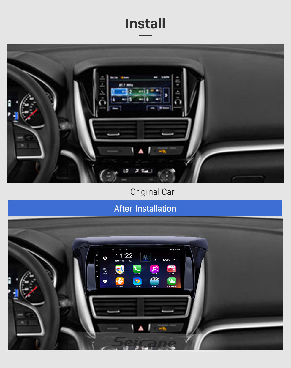 Seicane OEM 9 inch Android 10.0 Radio for 2018 Mitsubishi Eclipse Bluetooth WIFI HD Touchscreen GPS Navigation support Carplay DVR Digital TV