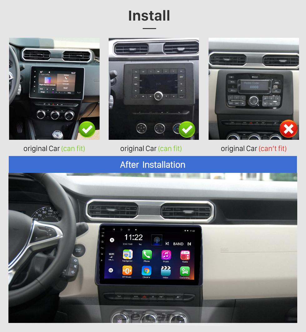 Seicane 10.1 inch Android 13.0 GPS Navigation Radio for 2018 Renault Duster with HD Touchscreen Bluetooth support Carplay Steering Wheel Control