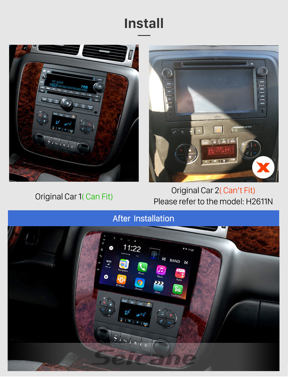 Seicane Android 13.0 9 inch GPS Navigation Radio for 2007-2012 GMC Yukon/Acadia/Tahoe Chevy Chevrolet Tahoe/Suburban Buick Enclave with HD Touchscreen Bluetooth support OBD2 Carplay