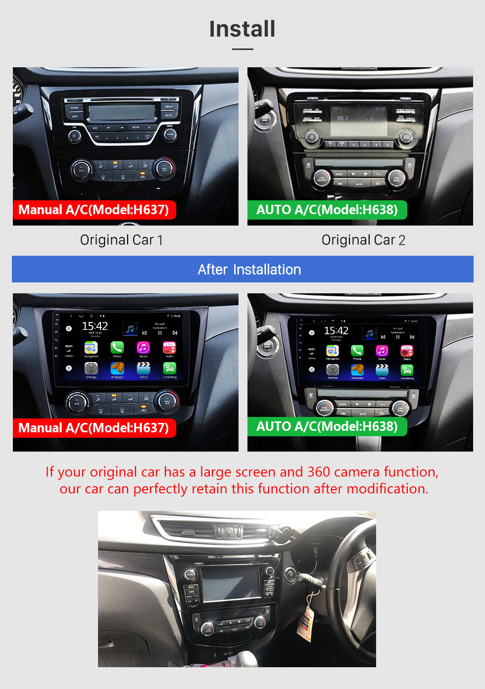 Seicane 10.1 pulgadas Android 10.0 2014 Nissan QashQai X-Trail Radio Bluetooth Aftermarket OEM Sistema GPS WiFi TV Mirror Link USB SD Auto A / V Cámara de respaldo