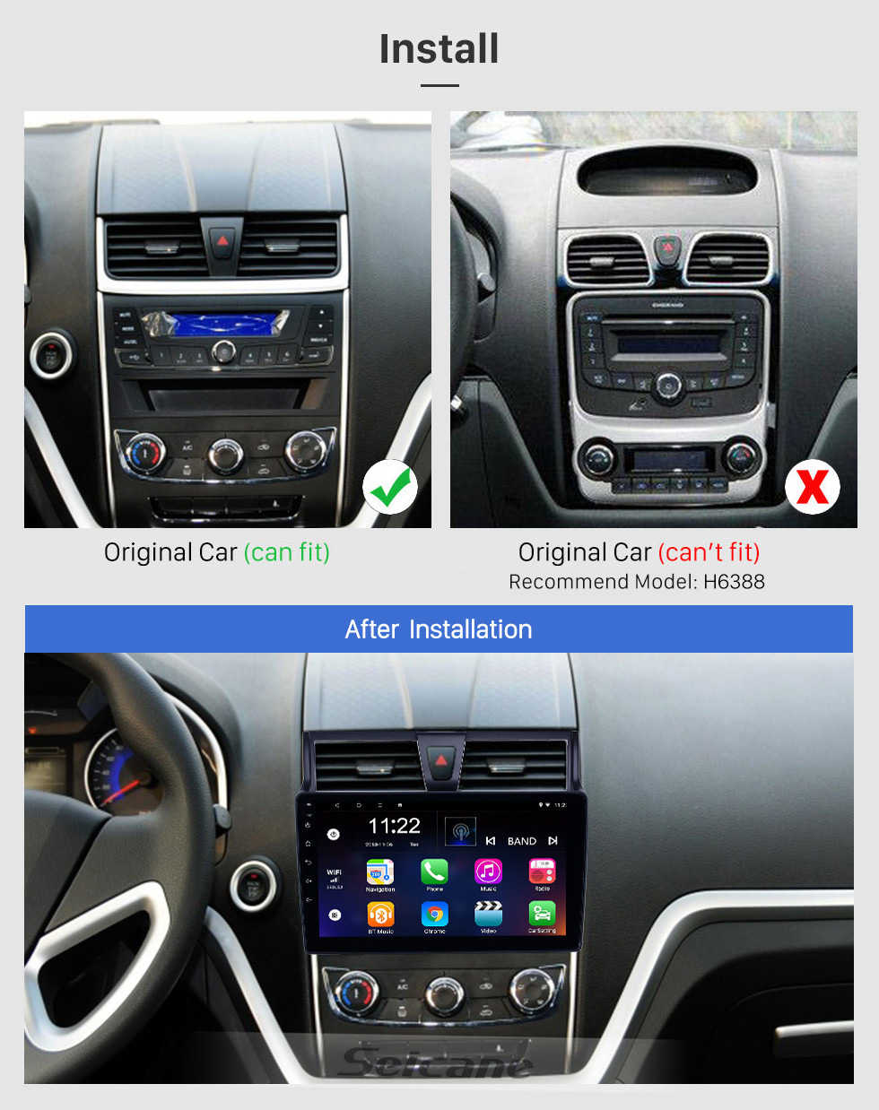 Seicane Android 10.0 9 Zoll HD Touchscreen GPS Navigationsradio für 2014-2016 Geely Emgrand EC7 mit Bluetooth AUX Unterstützung Carplay DVR SWC