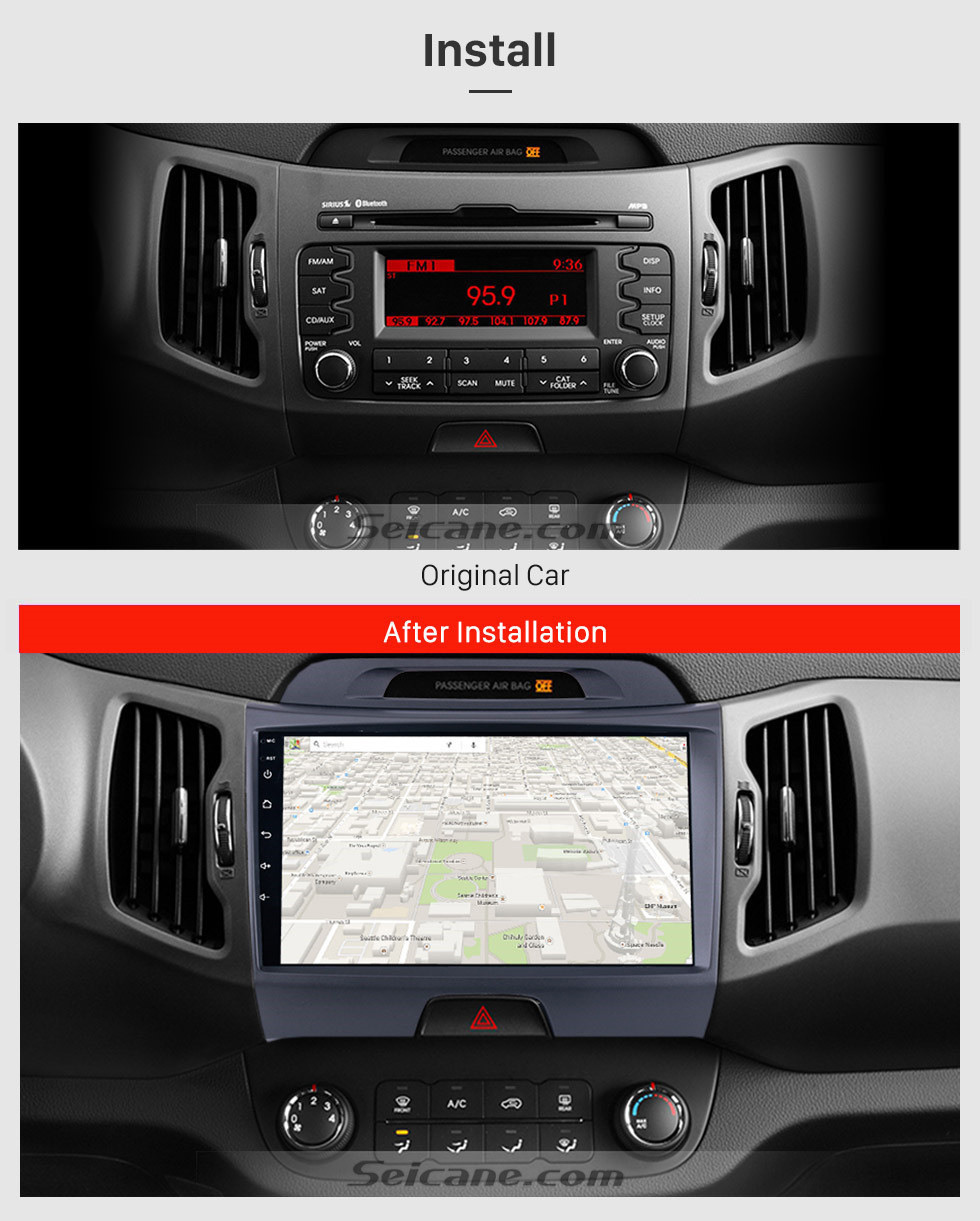 Seicane 9 pouces HD 1024 * 600 Radio à écran tactile pour 2010-2015 KIA Sportage Android 10.0 avec navigation GPS Système audio Bluetooth Musique USB Aux WIFI 1080P TV Mirror Link DVR