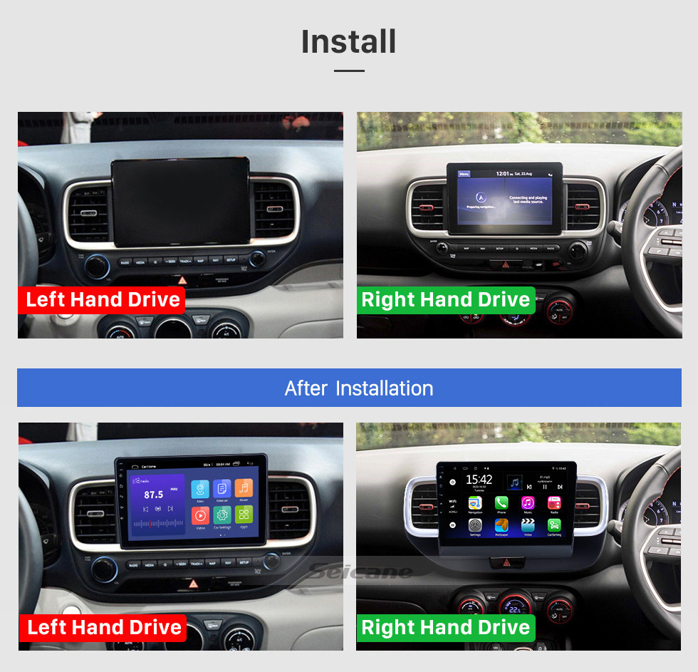 Seicane 10,1 pouces Android 10.0 Radio de navigation GPS pour 2019 Hyundai Venue RHD avec prise en charge Bluetooth à écran tactile HD Carplay TPMS