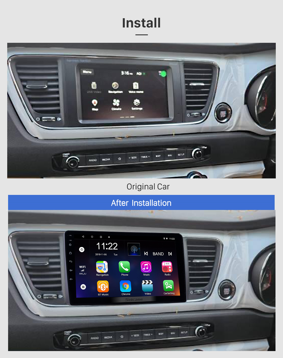 Seicane OEM 9 pouces Android 12.0 Radio pour 2010-2019 Kia Carnival avec WIFI Bluetooth HD Support de navigation GPS à écran tactile DVR Carplay