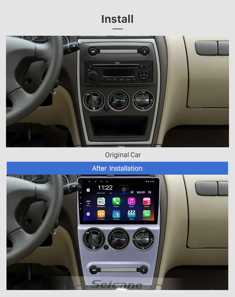 Seicane 9 polegadas Android 10.0 Rádio Navegação GPS para 2008-2013 Citroen Elysee com Bluetooth WIFI HD Touchscreen suporte Carplay DVR