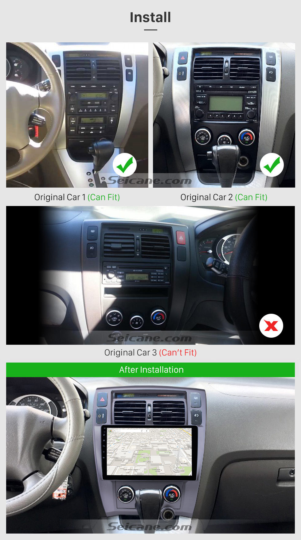 Seicane 10,1 pouces Android 10.0 HD Radio à écran tactile pour 2006-2013 Hyundai Tucson LHD GPS navigation voiture stéréo Bluetooth Support miroir lien OBD2 3G WiFi DVR 1080P Contrôle du volant vidéo