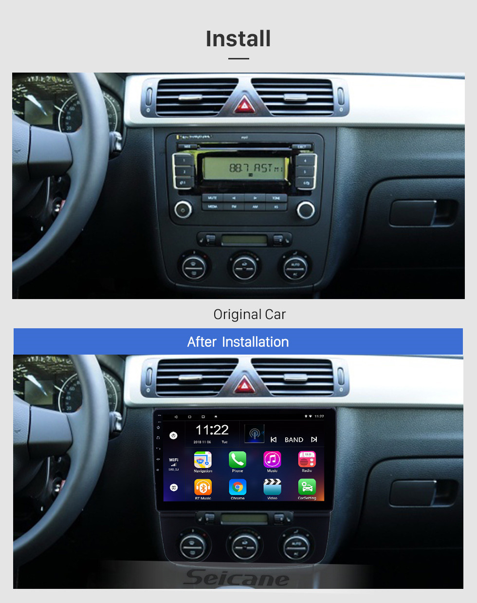 Seicane HD сенсорный экран 10,1-дюймовый Android 10.0 GPS-навигация Радио для 2006-2010 VW Volkswagen Sagitar Руководство A / C с поддержкой Bluetooth Carplay TPMS