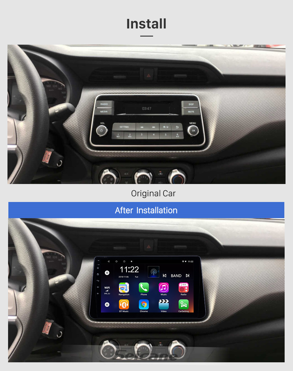 Seicane 10,1 pouces Android 10.0 Radio de navigation GPS pour 2017-2019 Nissan Kicks Avec HD tactile Bluetooth prend en charge Carplay TPMS