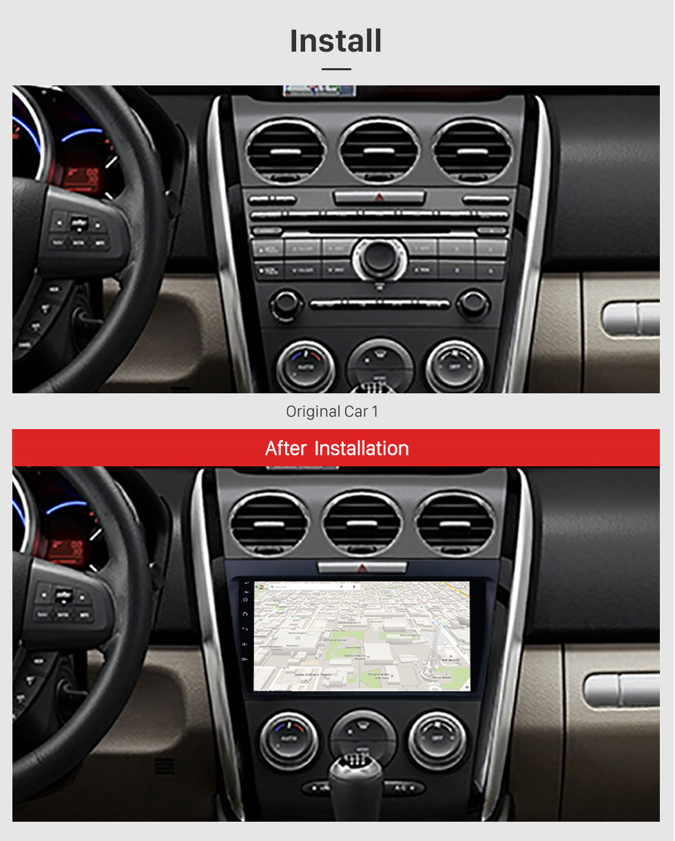 Seicane Pantalla táctil de 9 pulgadas Android 8.1 Sistema de navegación del mercado de accesorios para Mazda CX-7 2007-2014 Soporte Control del volante Bluetooth Música Radio