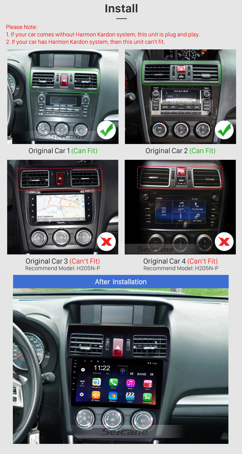Seicane 9 pouces 1024*600 Écran tactile 2014 2015 2016 Subaru Forester Android 13.0 Radio Système de navigation GPS Bluetooth Caméra de recul WIFI Lien miroir Commande au volant
