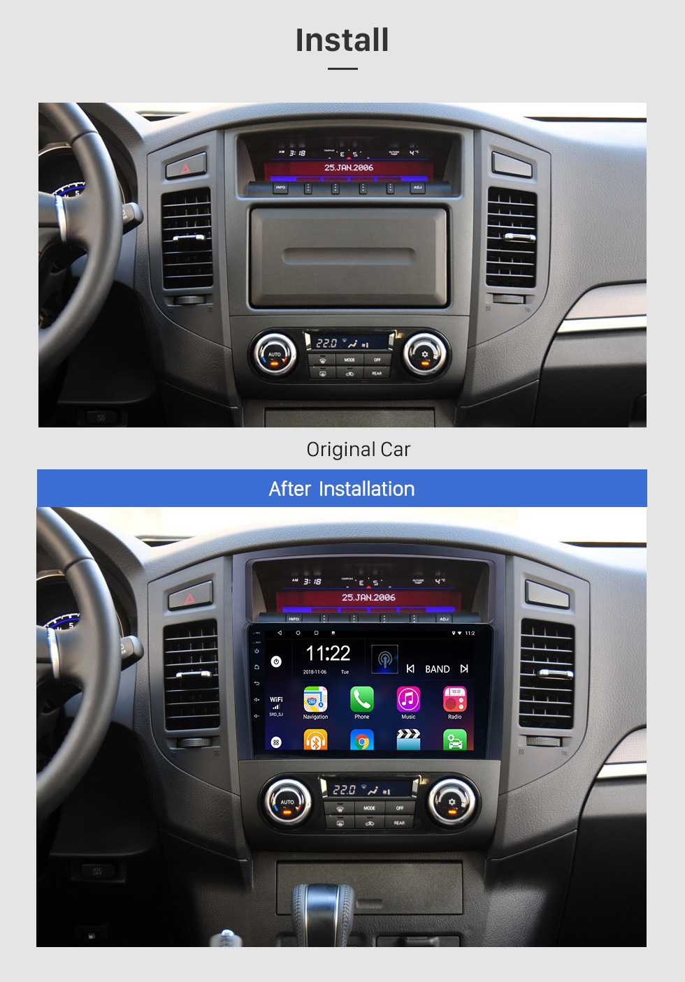 Seicane 9 pouces HD 1024 * 600 écran tactile 2006 2007 2008-2013 Mitsubishi PAJERO V97 / V93 Android 10.0 Radio GPS Navigation Navigation Stéréo avec Bluetooth Musique MP3 USB 1080P Vidéo WIFI Lien Miroir