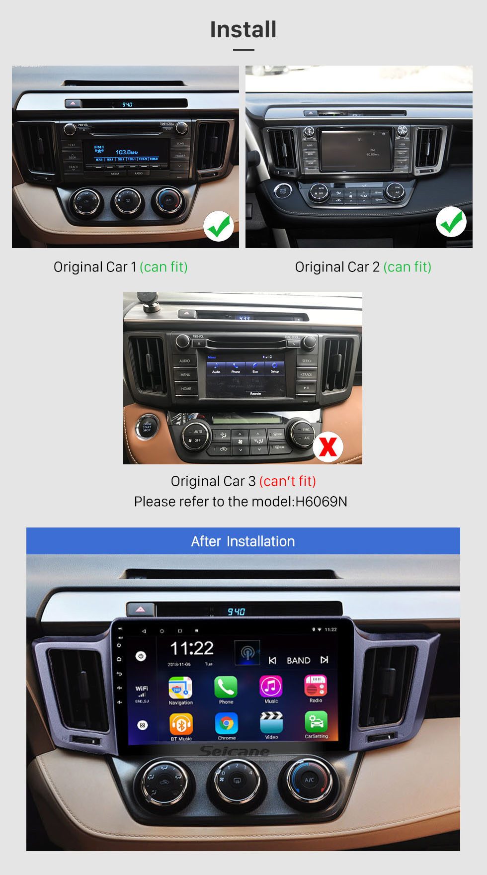 Seicane 2012-2015 Toyota RAV4 10,1 Zoll Android 10.0 GPS-Navigationsradio mit Touchscreen WiFi Bluetooth Musik USB-Unterstützung OBD2 DVR TPMS