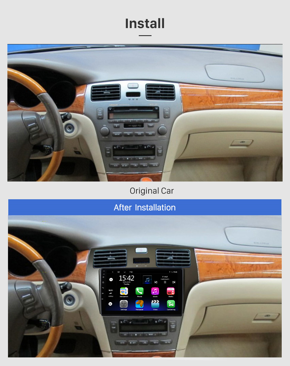 Seicane 2001-2005 Lexus ES300 9-дюймовый Android 12.0 GPS-навигатор Автомобильный мультимедийный плеер с 1024 * 600 сенсорным экраном 3G WiFi AM FM-радио Bluetooth Музыка USB Зеркало Ссылка Поддержка руля Управление камерой DVR OBD2 Резервная