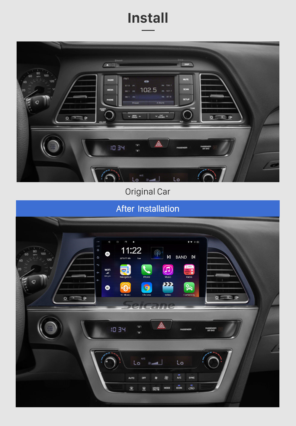 Seicane Android 10.0 2015 2016 2017 Hyundai Sonata 9-дюймовый HD с сенсорным экраном стерео автомагнитола GPS-навигатор Поддержка Bluetooth WIFI Управление рулевого колеса USB OBD2 Камера заднего вида