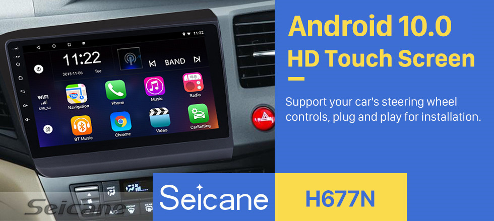 Seicane 2012 HONDA CIVIC Rechtslenker 9 Zoll Android 13.0 Radio GPS Navigation Bluetooth HD Touchscreen Spiegelverbindung USB WIFI Lenkradsteuerung Unterstützung DVR Rückfahrkamera OBD2