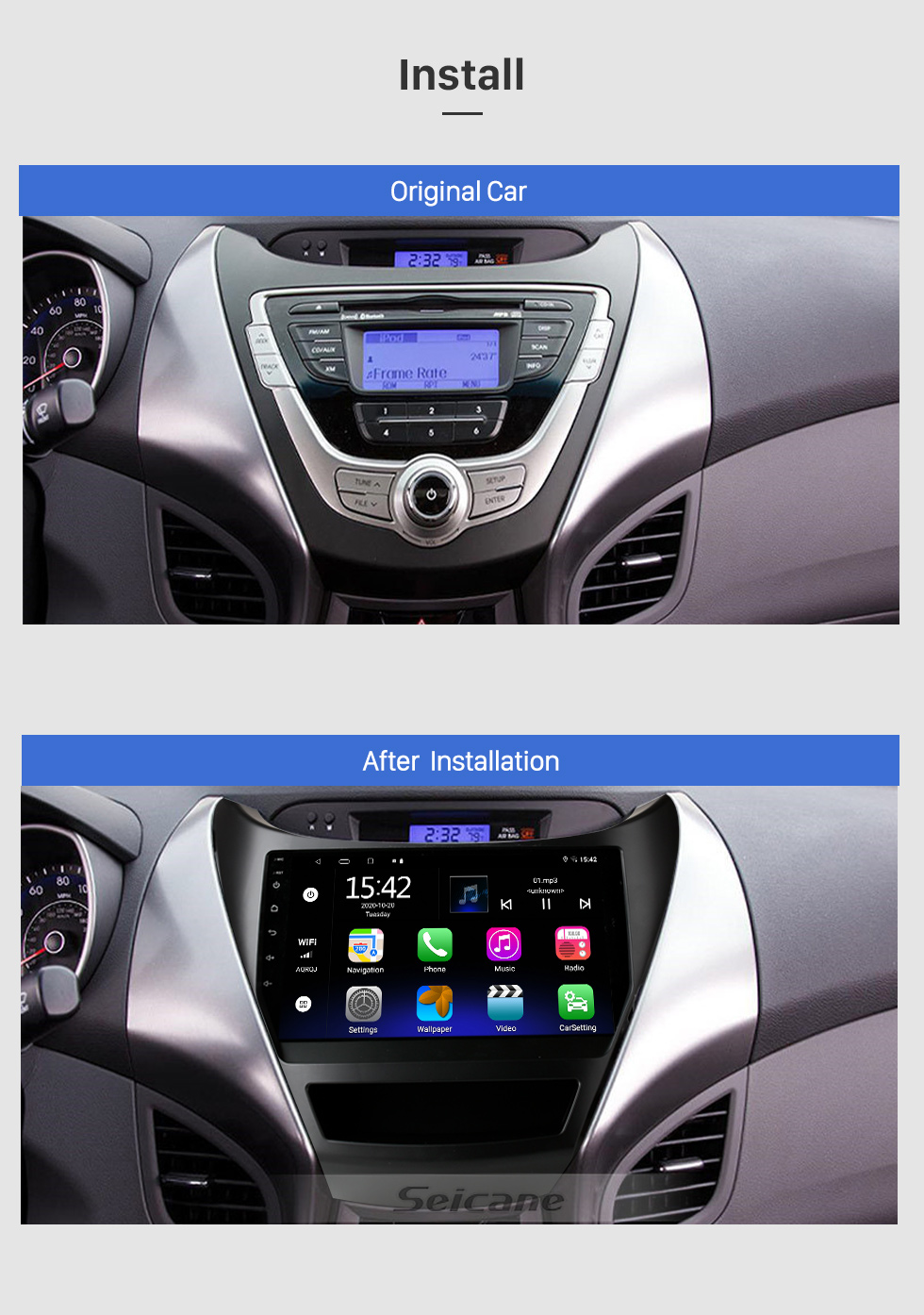 Seicane Android 10.0 2012-2014 Hyundai Elantra 9 pouces HD Radio à écran tactile Bluetooth Navigation GPS Lecteur multimédia WIFI USB Support SWC OBD DVR