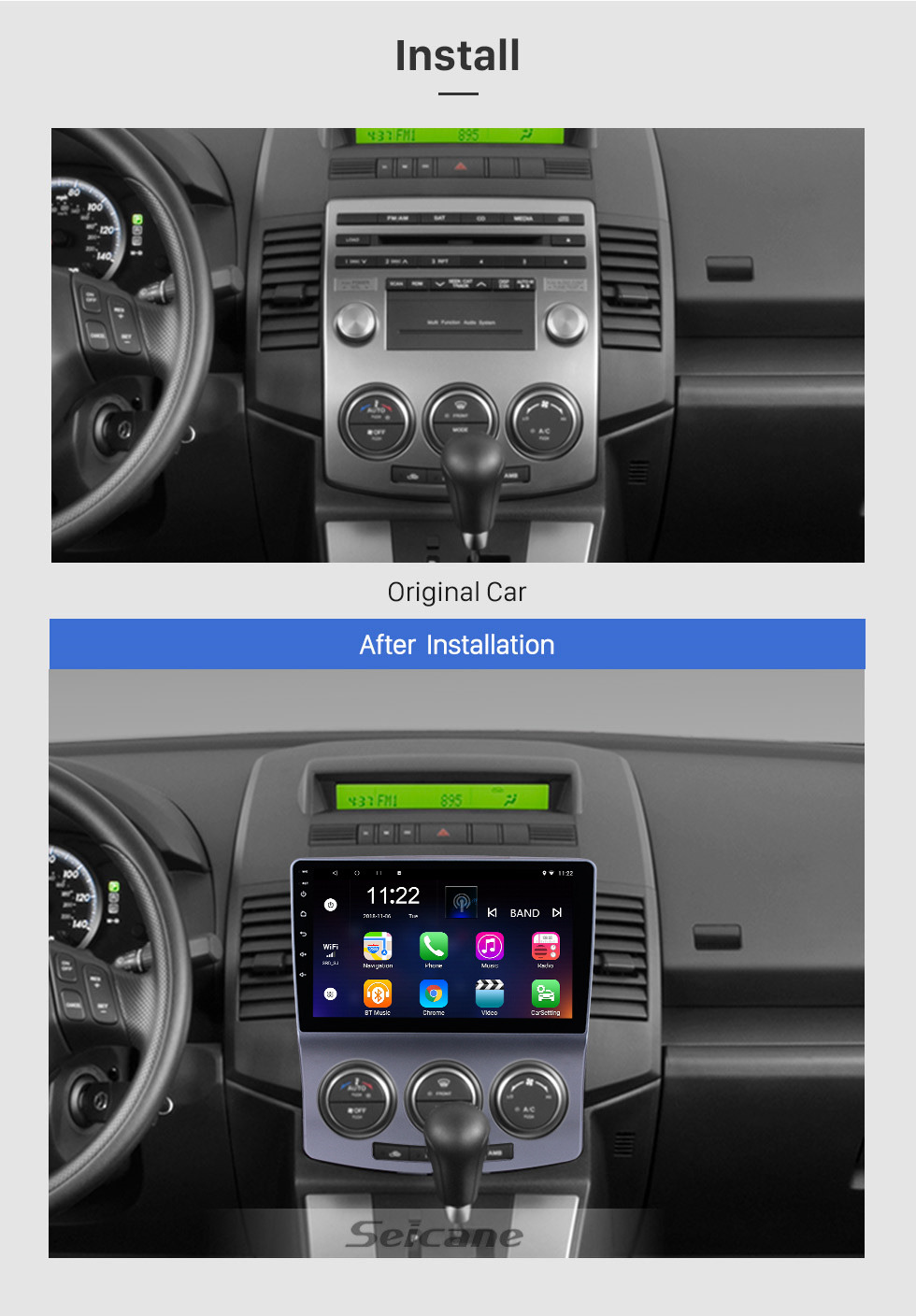 Seicane 2005-2010 Antiguo Mazda 5 Android 13.0 Radio de navegación GPS Pantalla táctil HD de 9 pulgadas con Bluetooth USB WIFI compatible con Carplay OBD2 DAB+ Mirror Link