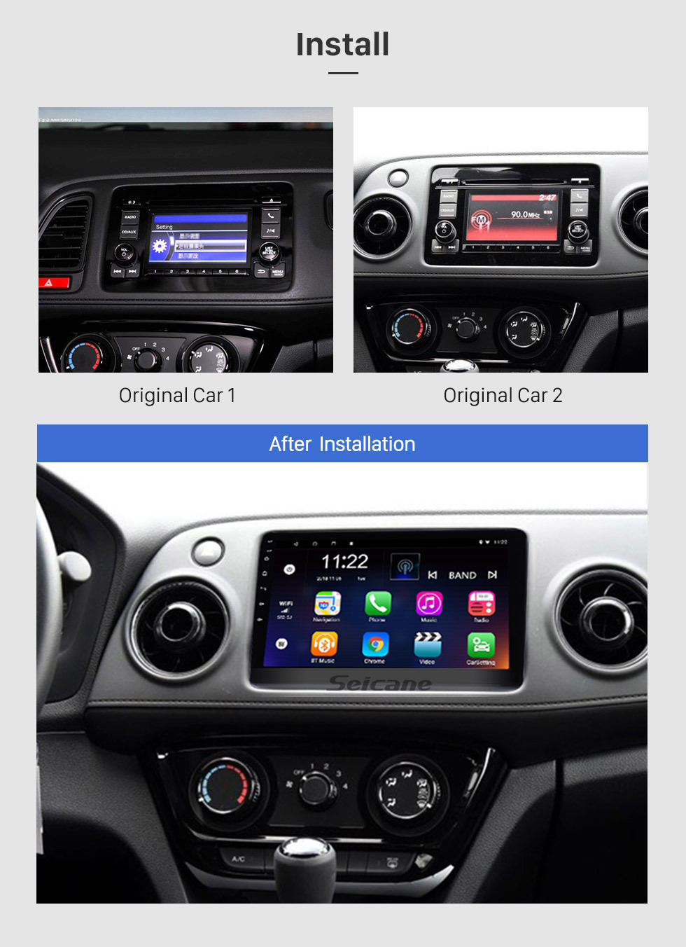 Seicane 10.1 pulgadas 2014-2016 Honda Vezel XRV Android 13.0 Pantalla táctil Radio GPS Sistema de navegación Bluetooth AUX USB WiFi Control del volante Vídeo TPMS DVR OBD II Cámara trasera